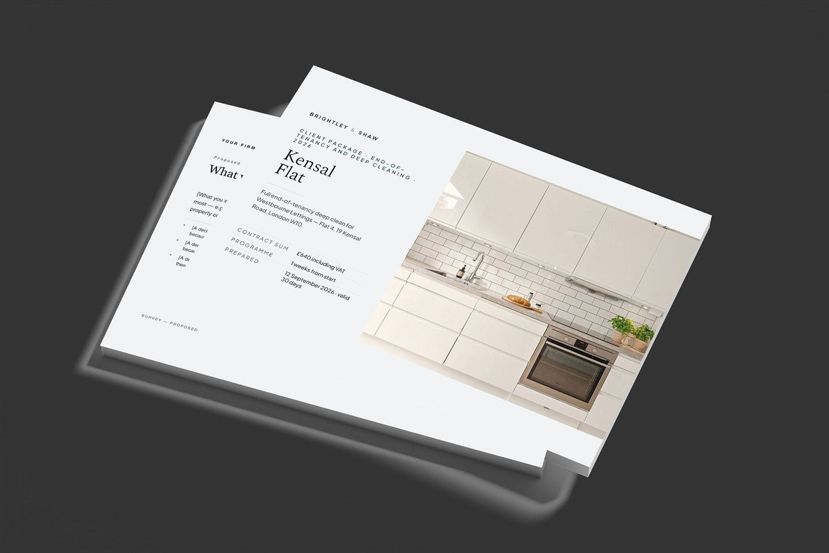 End of Tenancy and Deep Cleaning Client Package, Slate colourway, stacked books mockup