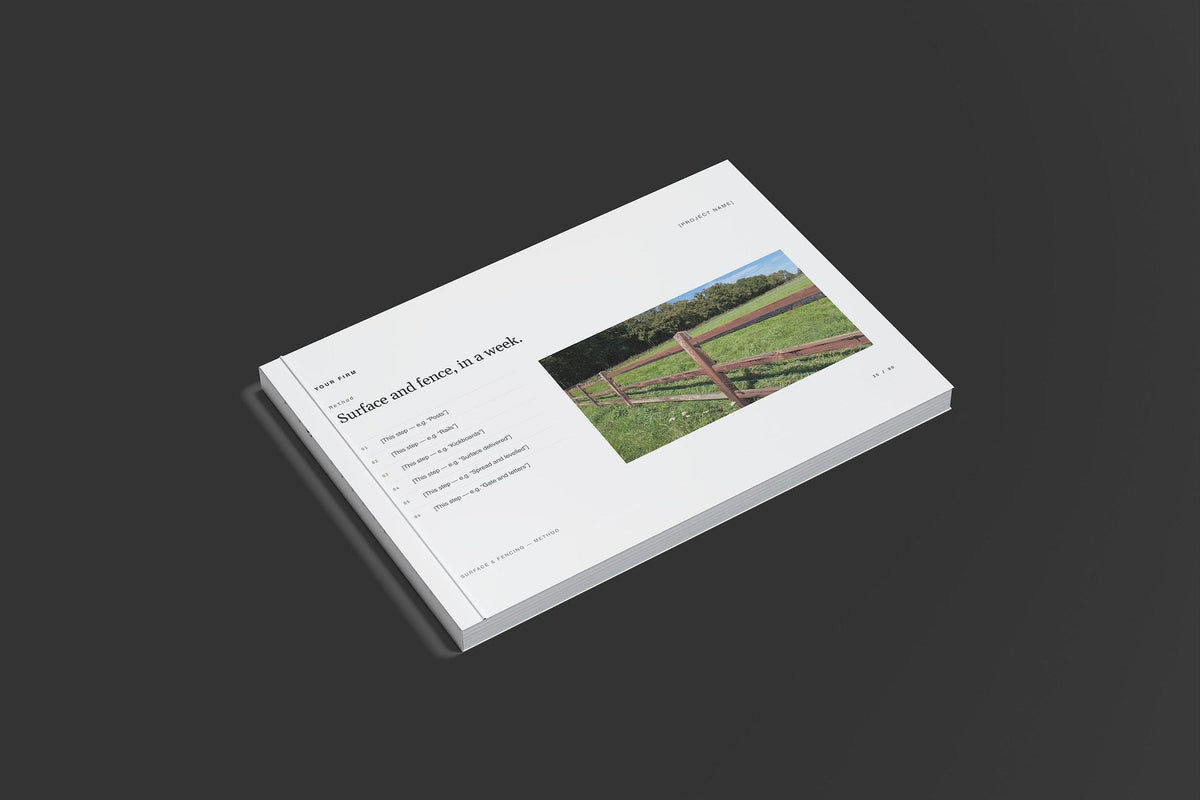 Equestrian Arenas and Stables Client Package, Slate colourway, closed magazine mockup