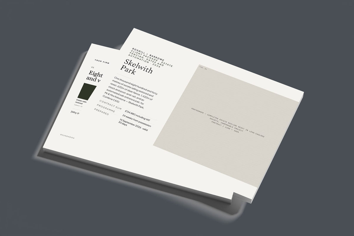 Estate Fencing Client Package, Standard colourway, stacked books mockup
