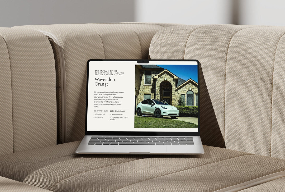 EV Charging Client Package, Oat colourway, laptop screen mockup