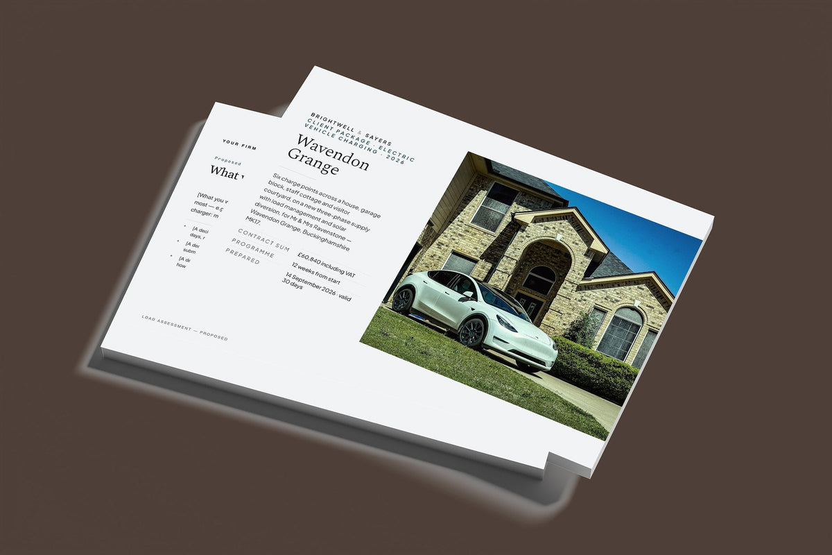 EV Charging Client Package, Slate colourway, stacked books mockup