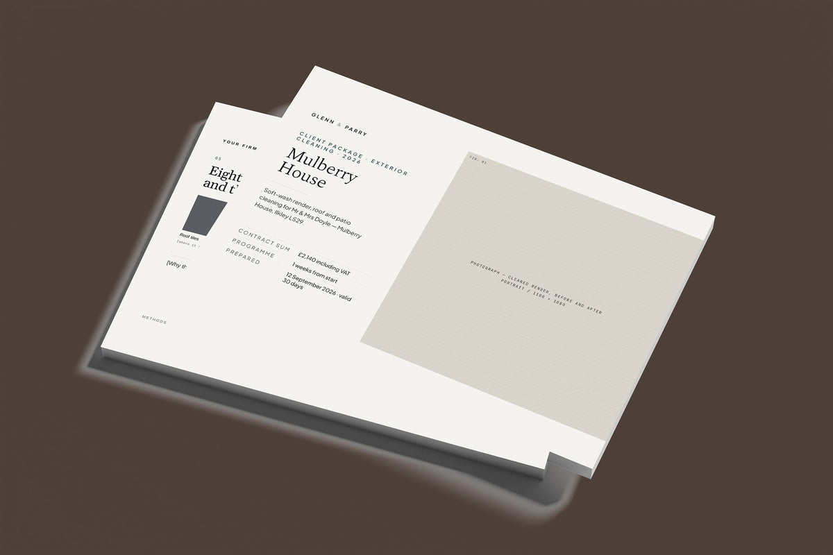 Exterior Cleaning Client Package, Standard colourway, stacked books mockup