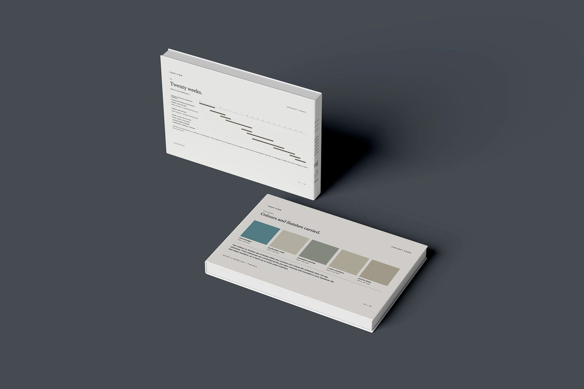 External Wall Insulation Client Package, Ivory colourway, floating books mockup