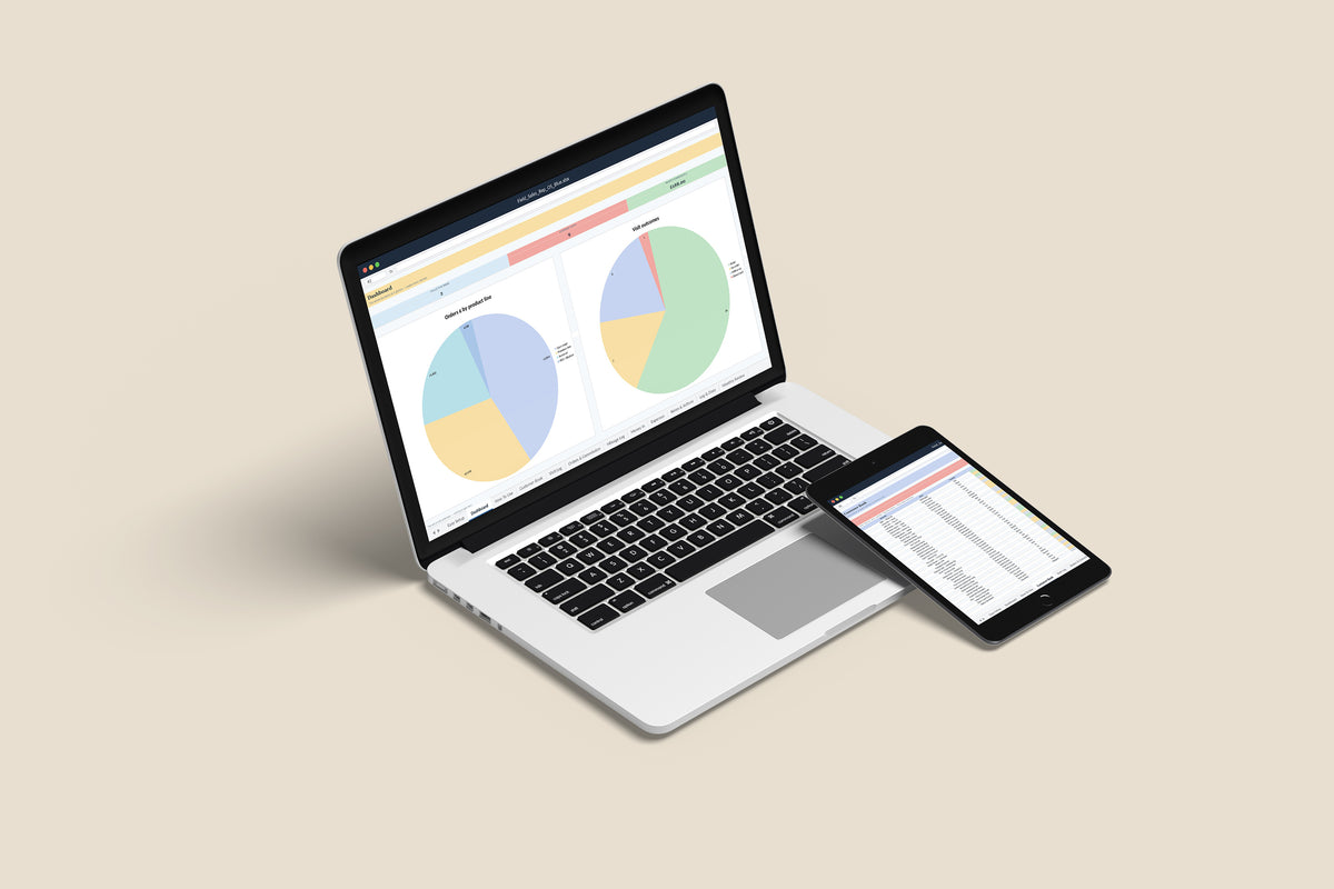 Field Sales Rep OS Excel template on a MacBook and iPad