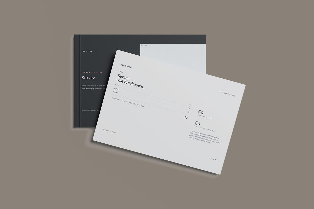 Fire Doors Client Package, Slate colourway, front and back cover mockup