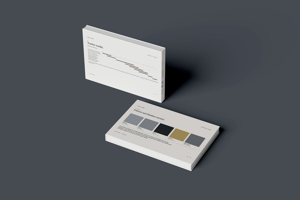 Flat Roofing Client Package, Ivory colourway, floating books mockup
