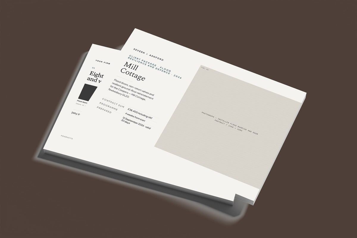 Flood Resilience Client Package, Standard colourway, stacked books mockup