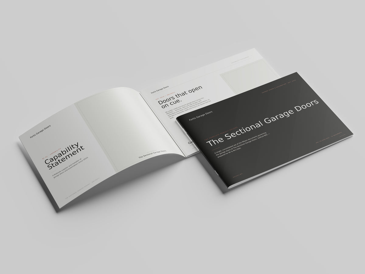 Garage Door Installer Project Pack in PowerPoint, printed and open at the first pages