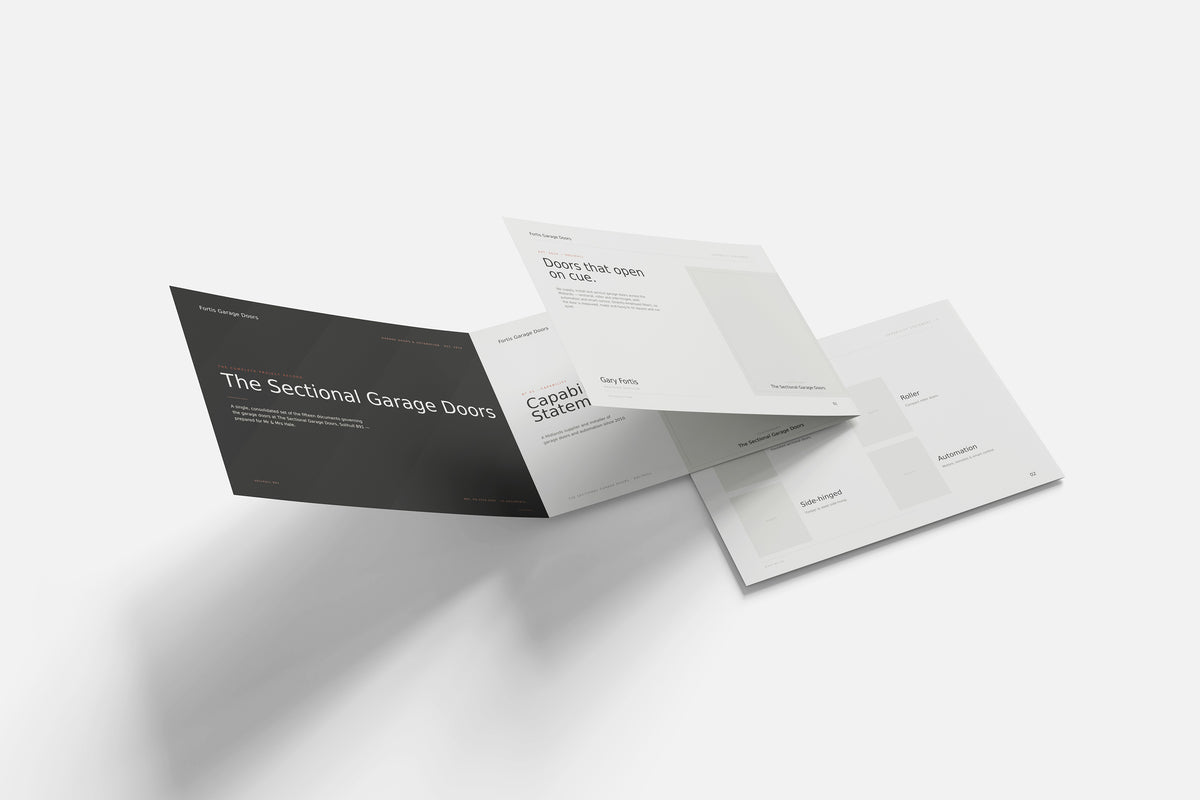 Garage Door Installer Project Pack in PowerPoint, printed documents stacked