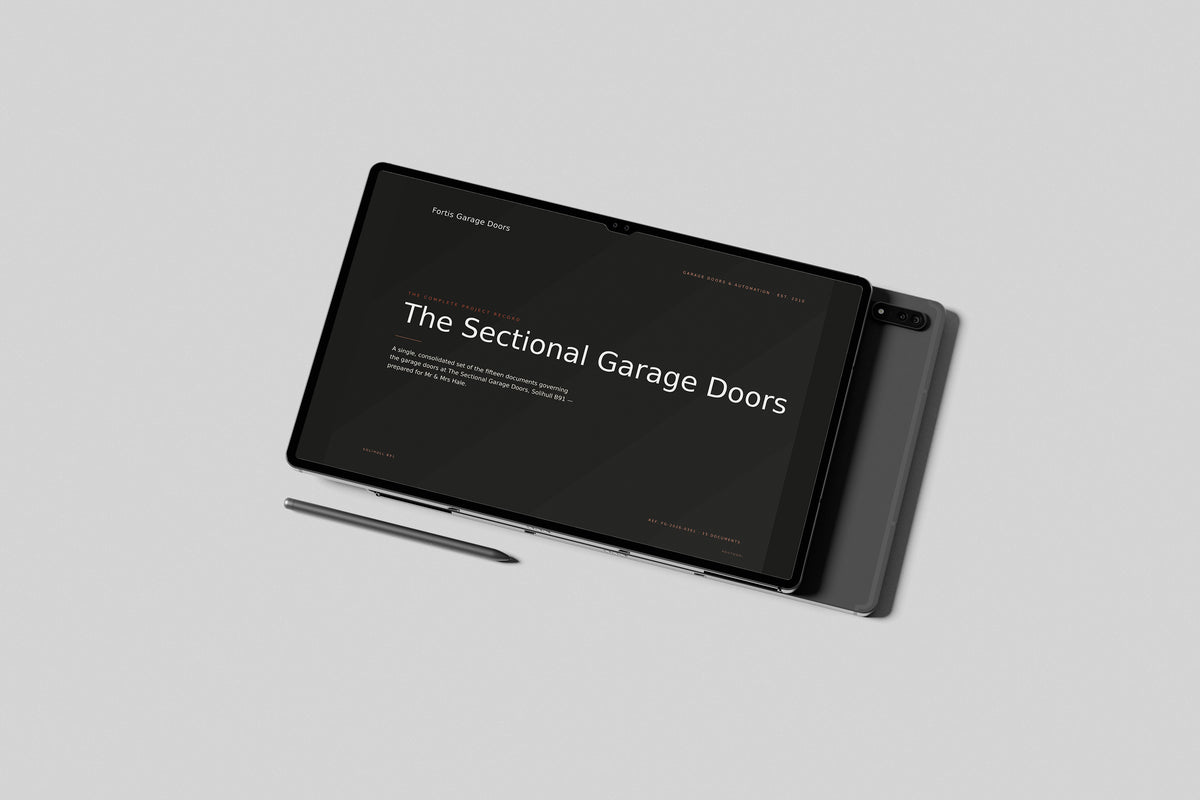 Garage Door Installer Project Pack in PowerPoint, shown on a tablet