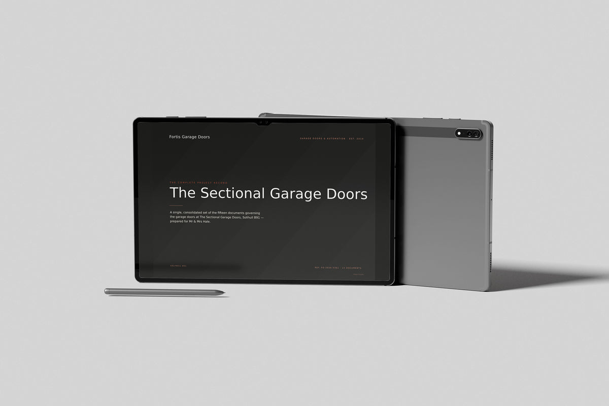 Garage Door Installer Project Pack in PowerPoint, shown on a tablet