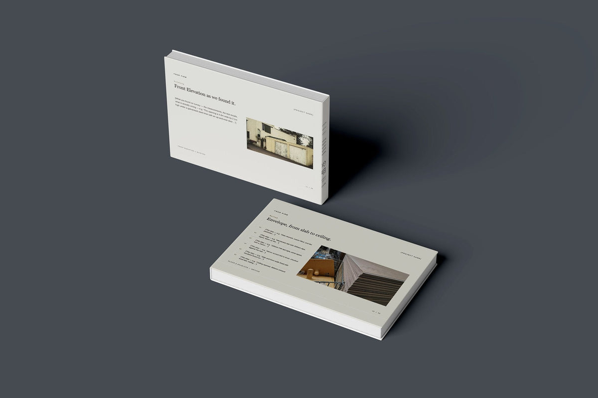 Garage Conversion Client Package, Oat colourway, floating books mockup