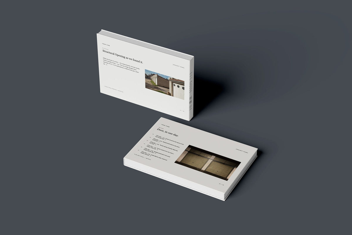 Garage Doors Client Package, Ivory colourway, floating books mockup