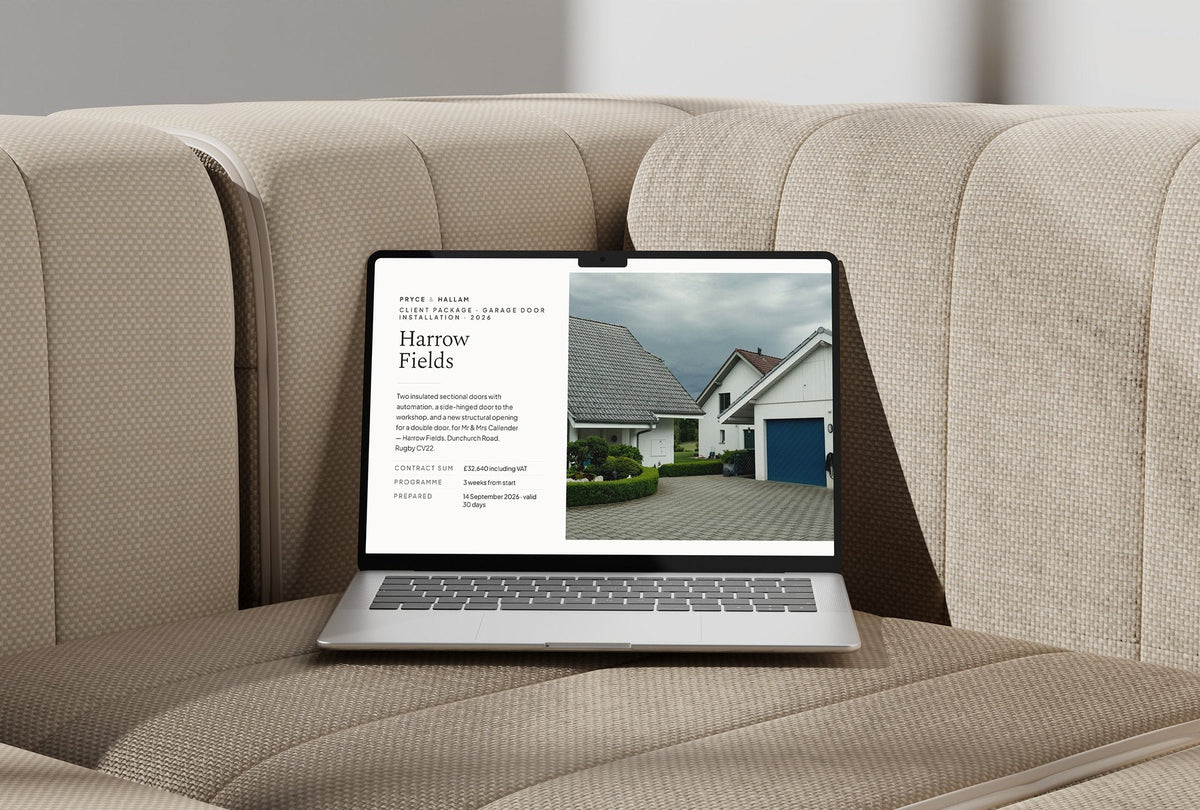 Garage Doors Client Package, Ivory colourway, laptop screen mockup