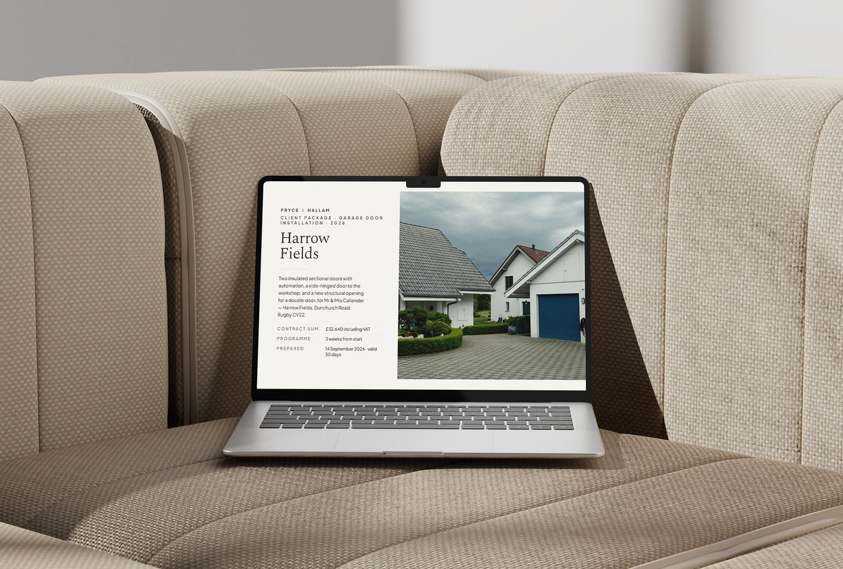 Garage Doors Client Package, Oat colourway, laptop screen mockup