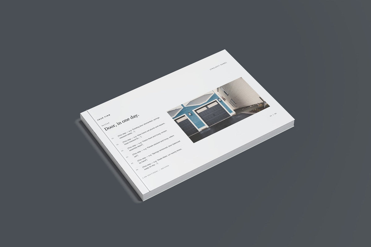 Garage Doors Client Package, Slate colourway, closed magazine mockup