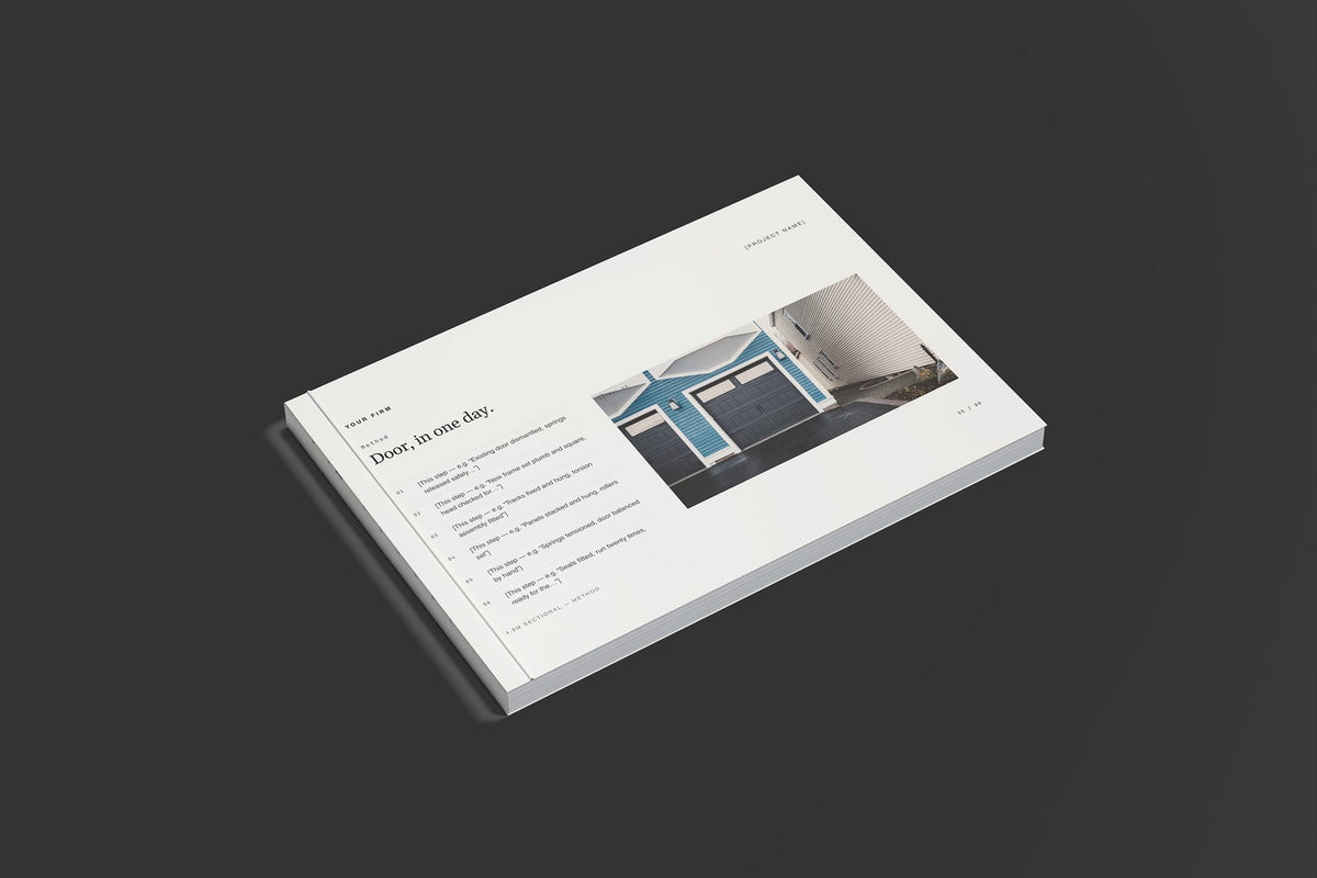 Garage Doors Client Package, Standard colourway, closed magazine mockup
