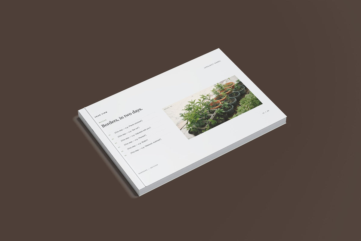 Garden Design and Planting Client Package, Slate colourway, closed magazine mockup