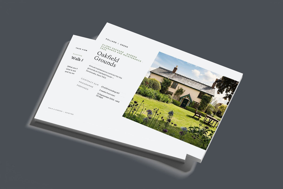 Garden Maintenance Client Package, Slate colourway, stacked books mockup