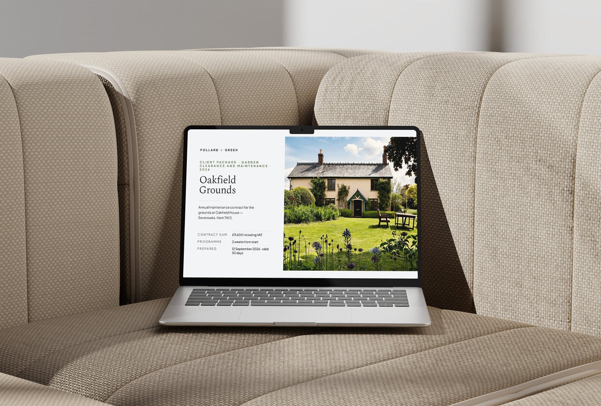 Garden Maintenance Client Package, Slate colourway, laptop screen mockup