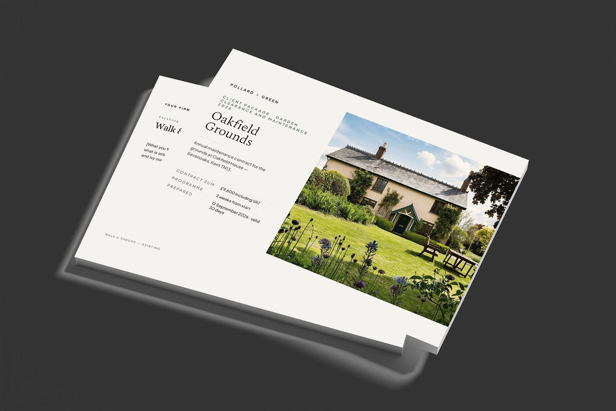 Garden Maintenance Client Package, Standard colourway, stacked books mockup