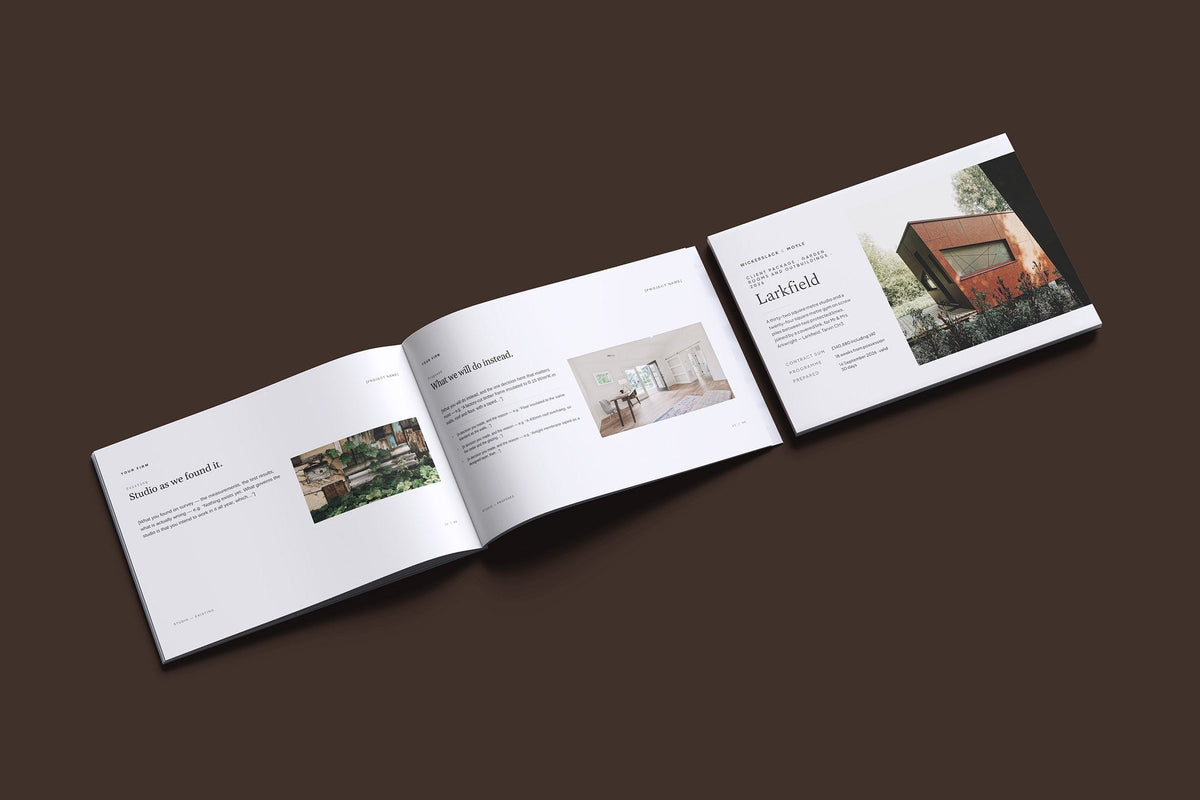 Garden Room Client Package, Ivory colourway, cover and inside spread mockup