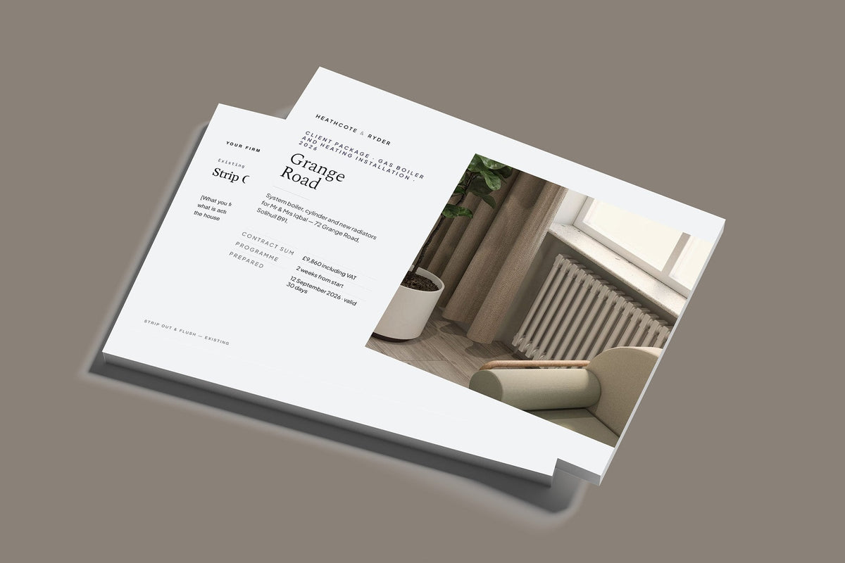 Gas Boiler and Heating Client Package, Slate colourway, stacked books mockup