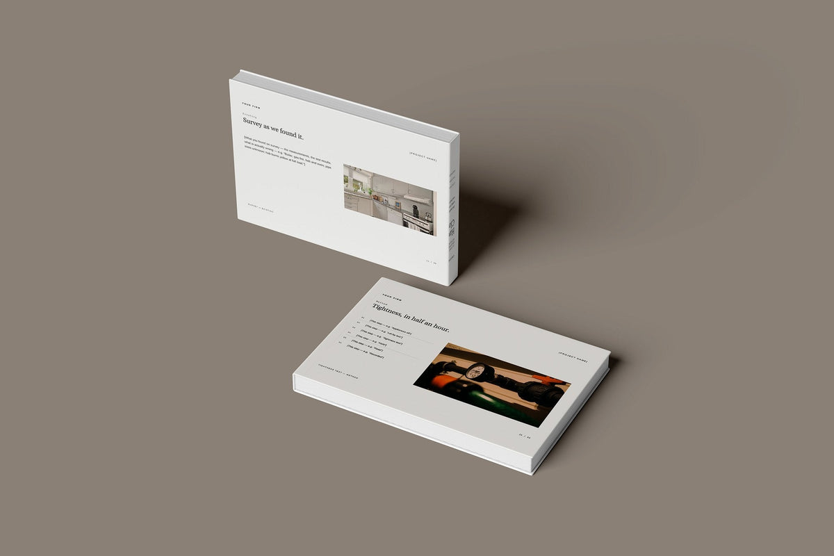 Gas Engineer Client Package, Ivory colourway, floating books mockup