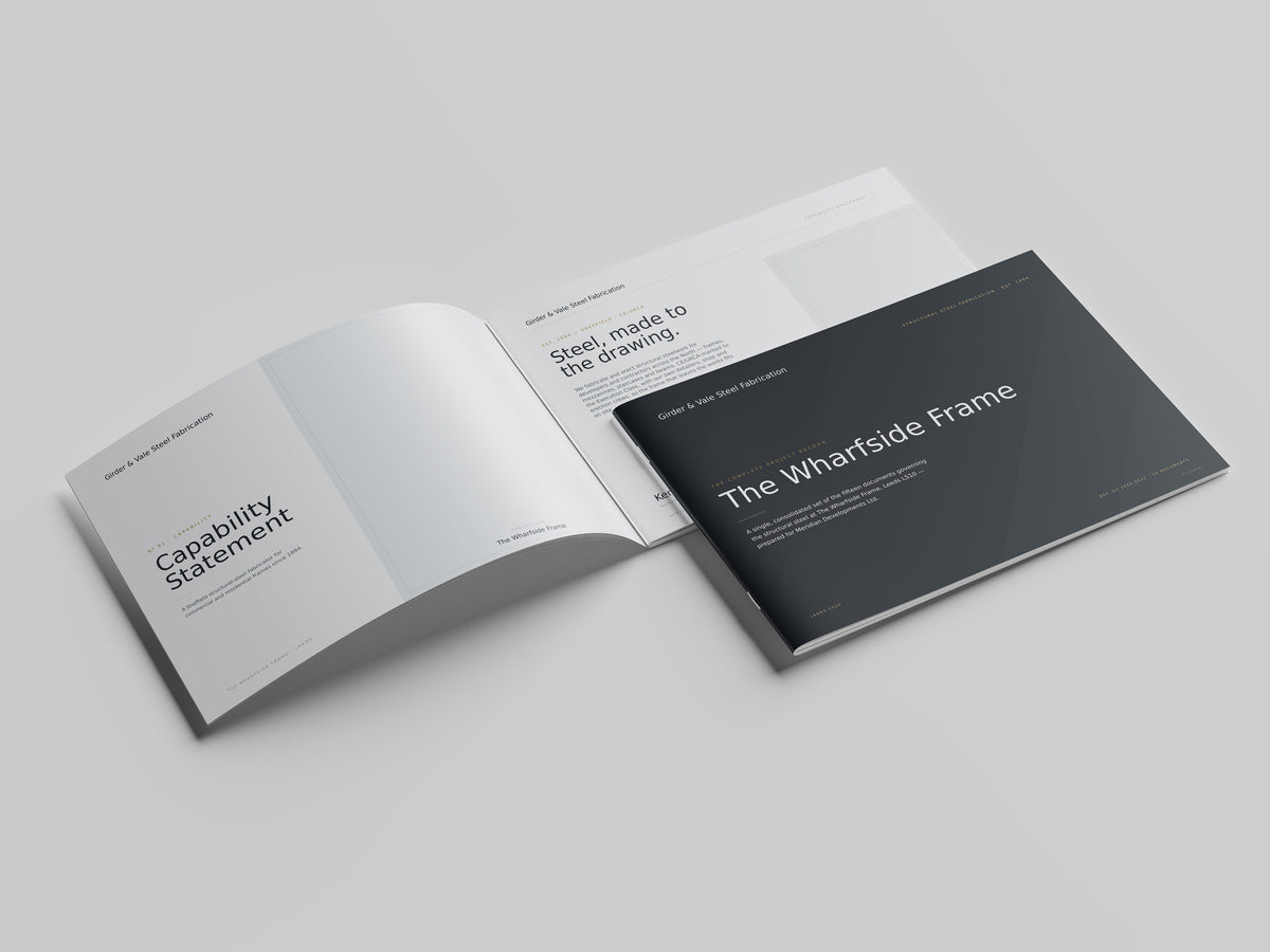 Steel Fabricator Project Pack in PowerPoint, printed and open at the first pages