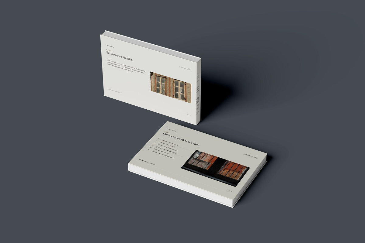 Glazier Client Package, Oat colourway, floating books mockup