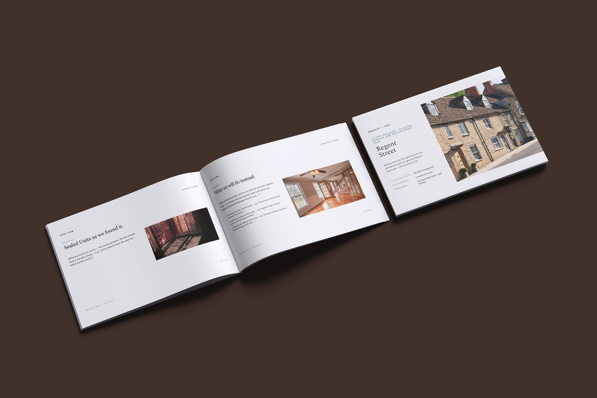 Glazier Client Package, Standard colourway, cover and inside spread mockup