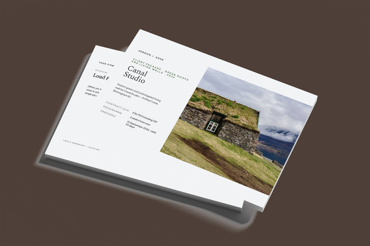 Green Roof and Living Wall Client Package, Slate colourway, stacked books mockup