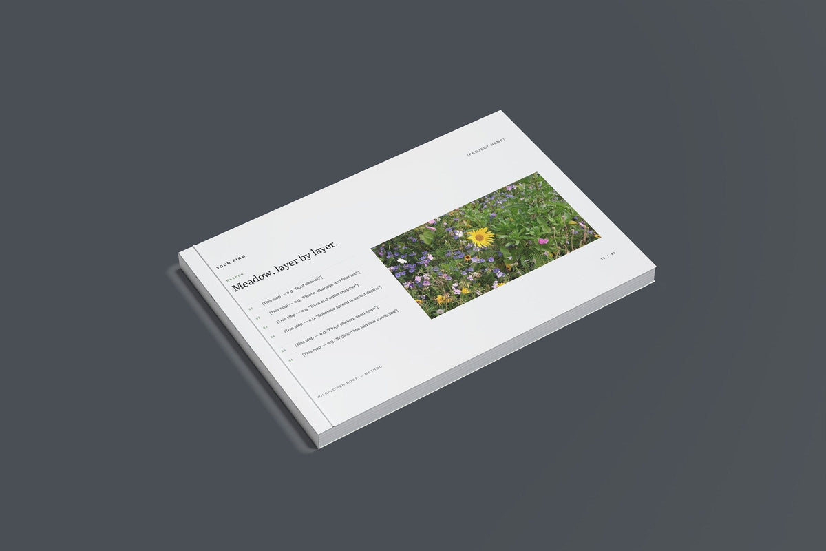 Green Roof and Living Wall Client Package, Slate colourway, closed magazine mockup