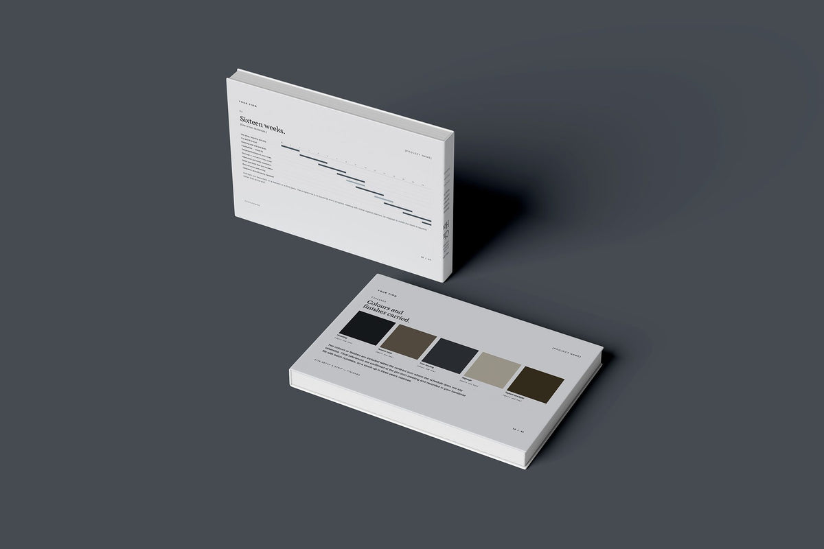 Groundworks Client Package, Slate colourway, floating books mockup