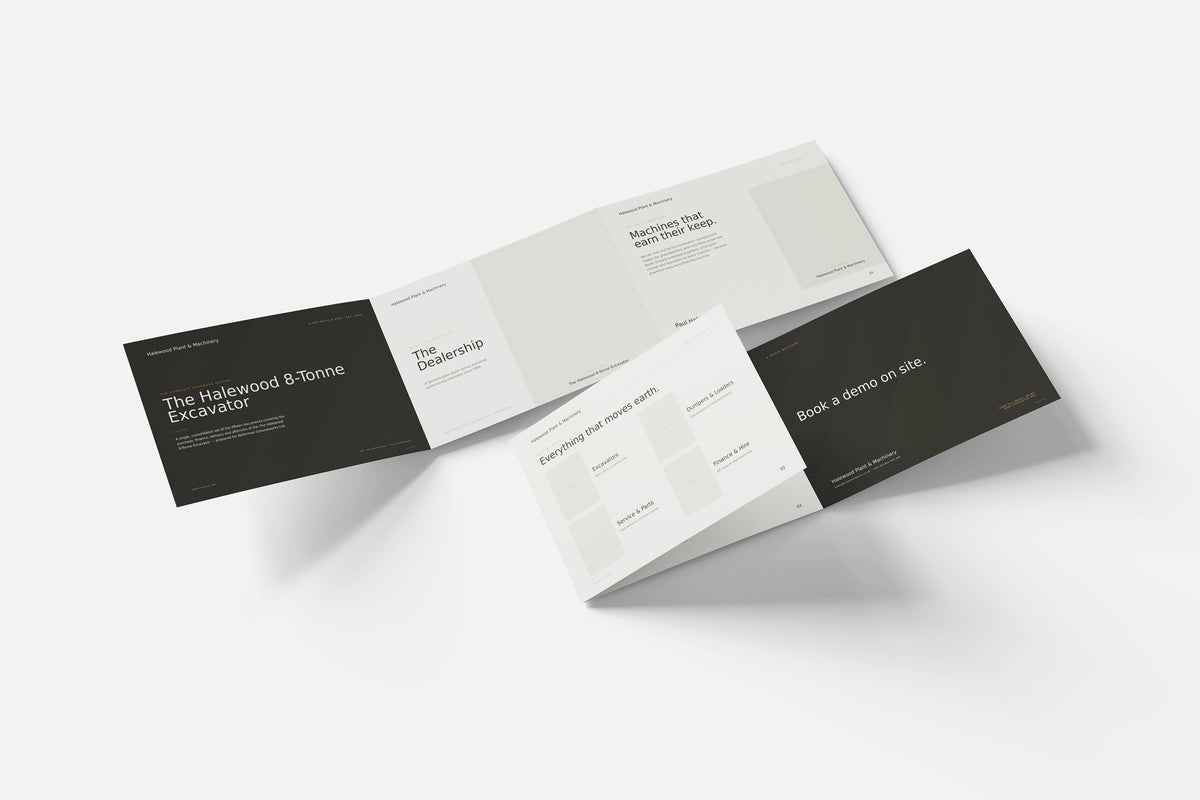 Plant & Machinery Dealer Customer Pack in PowerPoint, fold out pages laid together