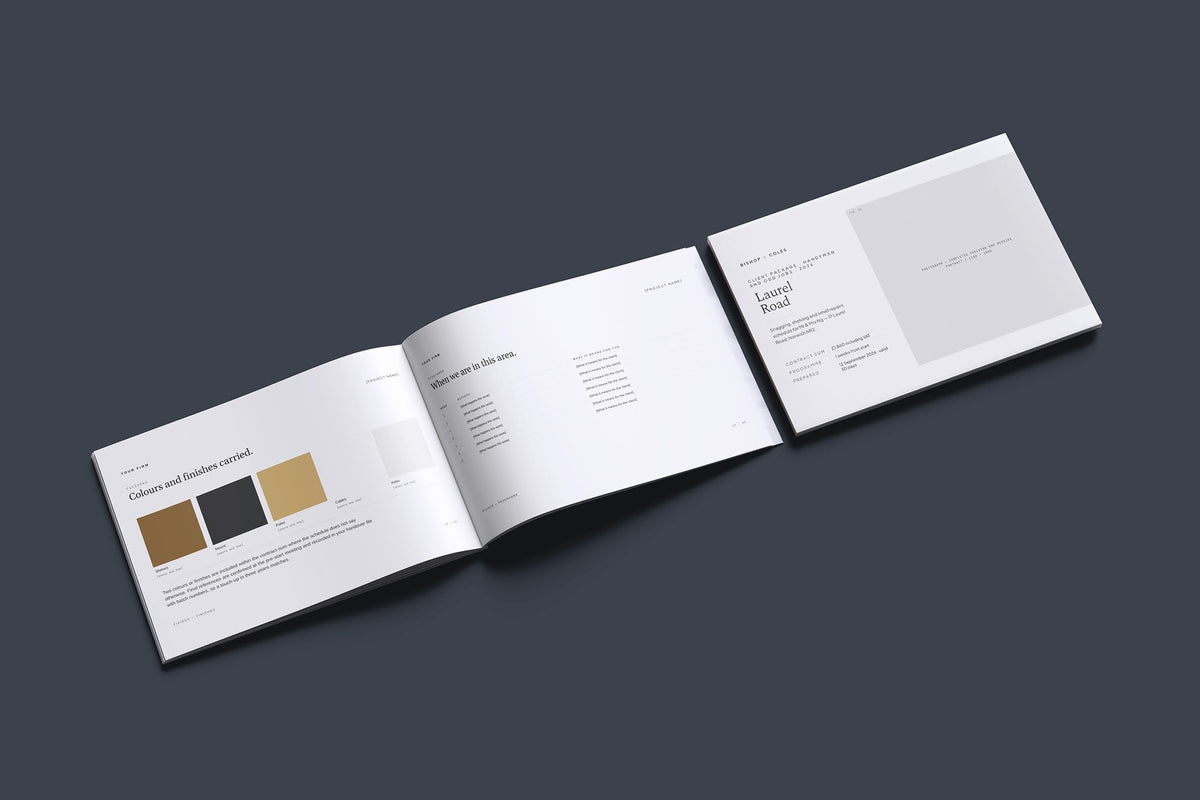 Handyman Client Package, Ivory colourway, cover and inside spread mockup