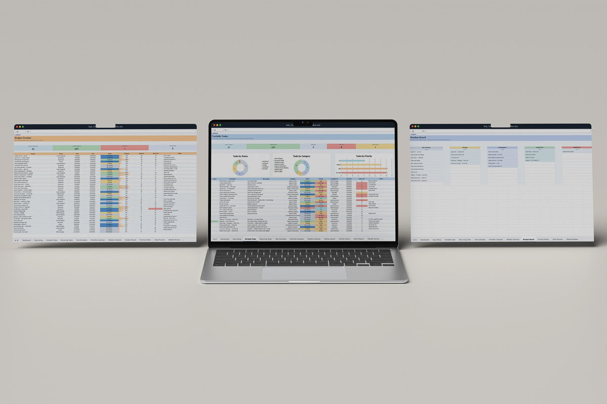 Handyman Task Tracker 2.0 Excel template, Variable Tasks tab on a laptop screen