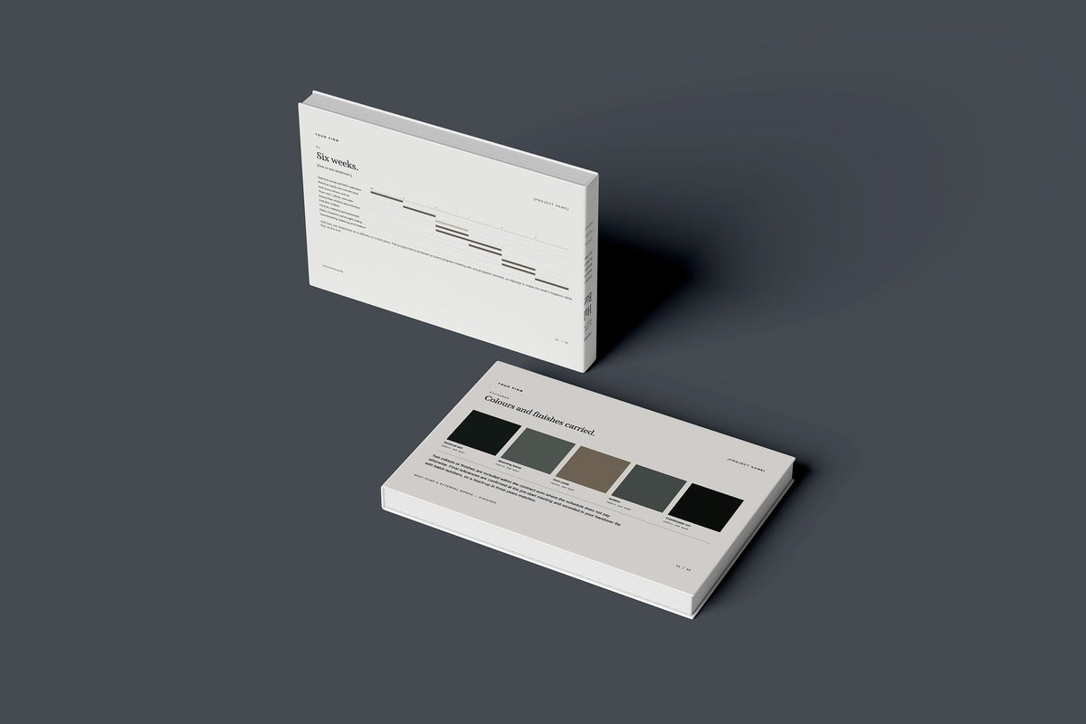 Heat Pump Client Package, Ivory colourway, floating books mockup