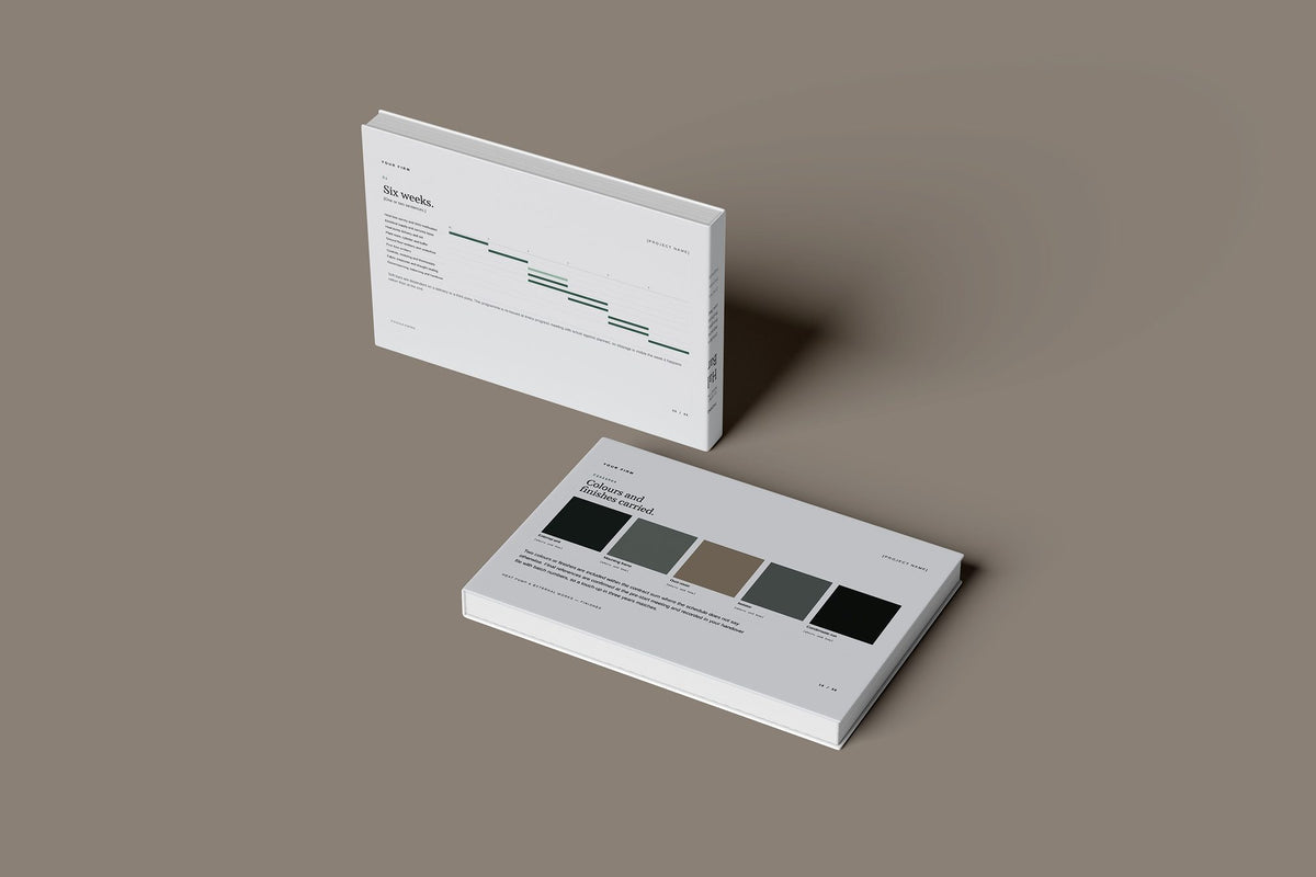 Heat Pump Client Package, Slate colourway, floating books mockup