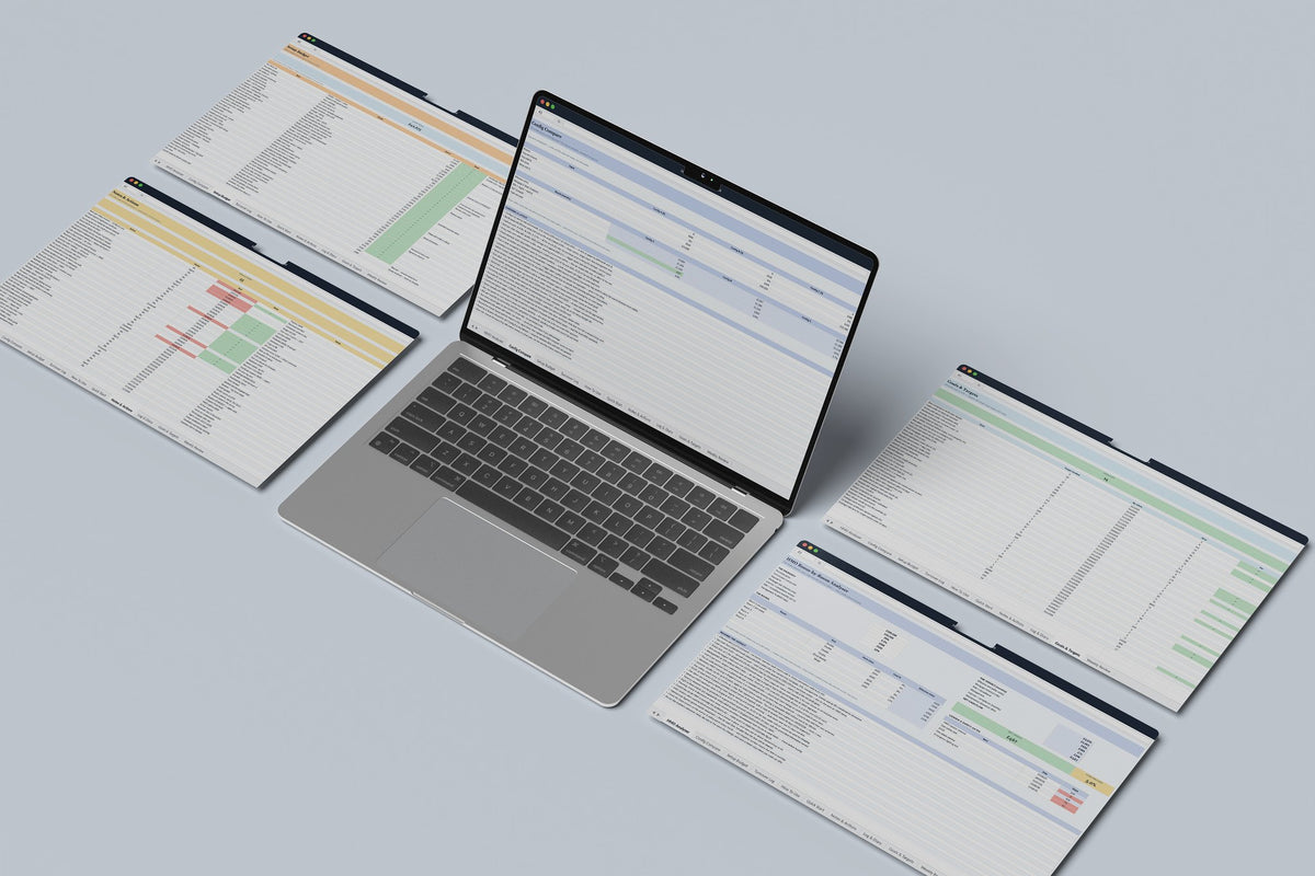HMO Analyser Excel template, Config Compare tab on a laptop screen