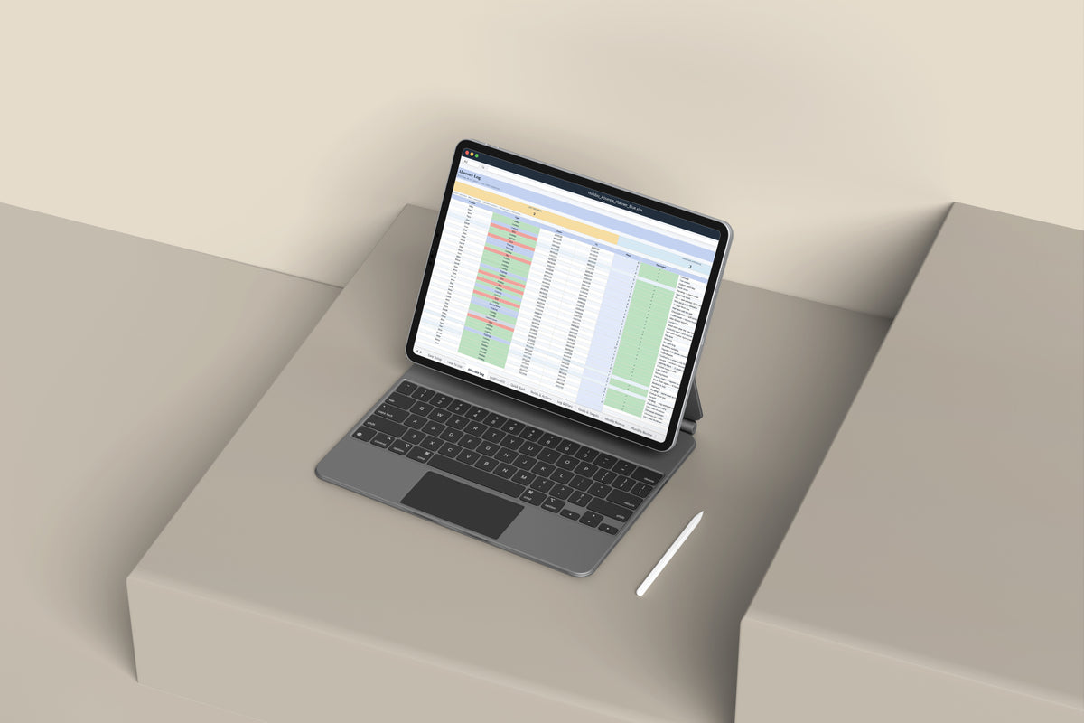 Holiday and Absence Planner Excel template on an iPad with keyboard