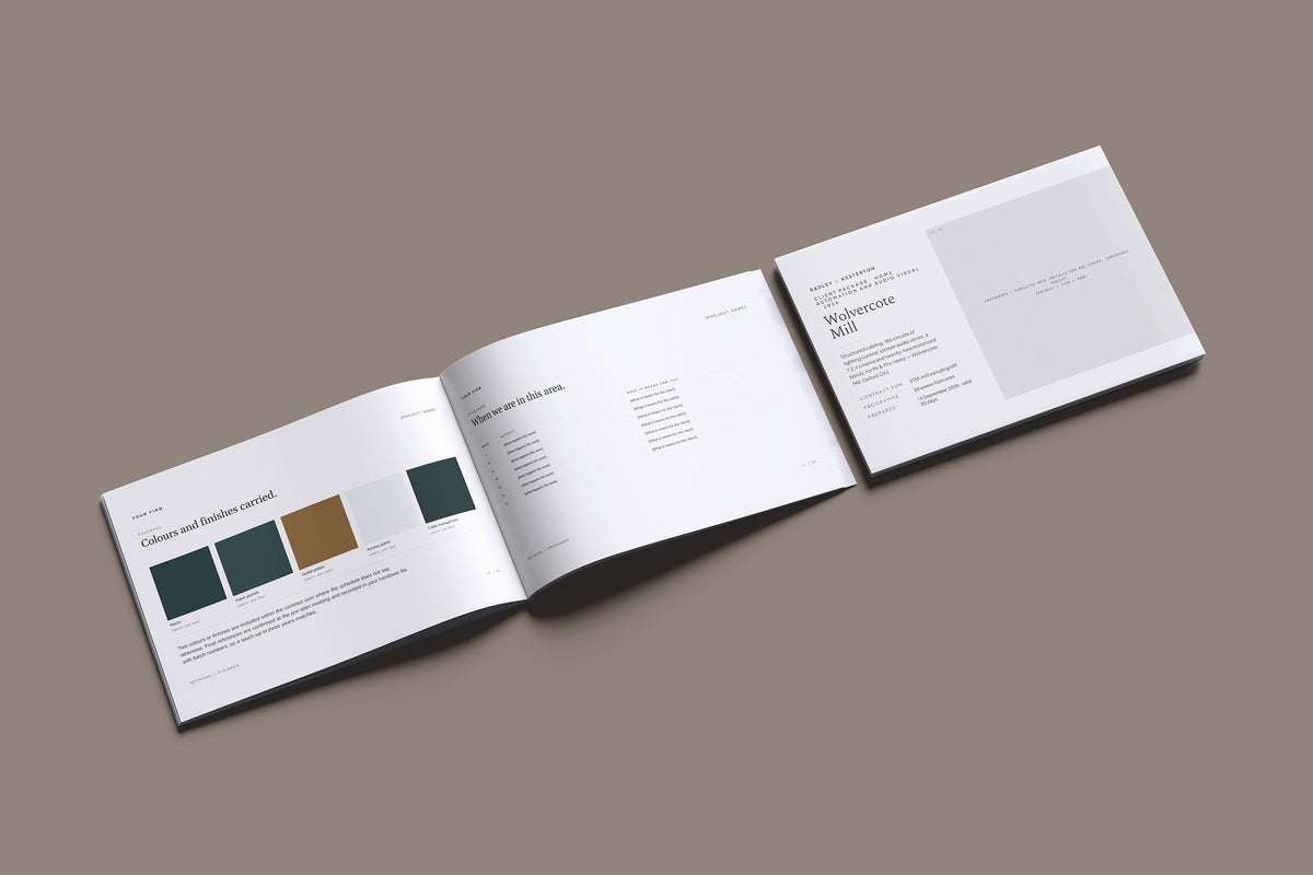 Home Automation Client Package, Ivory colourway, cover and inside spread mockup