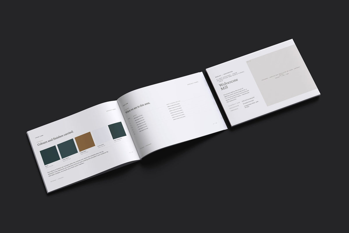 Home Automation Client Package, Oat colourway, cover and inside spread mockup