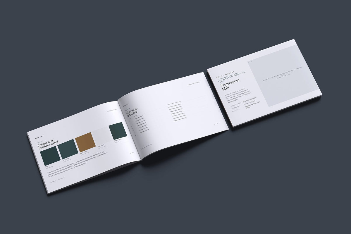 Home Automation Client Package, Slate colourway, cover and inside spread mockup