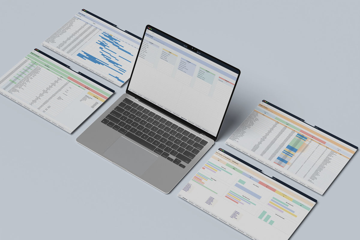 Insulation Task Tracker 2.0 Excel template, Kanban Board tab on a laptop screen