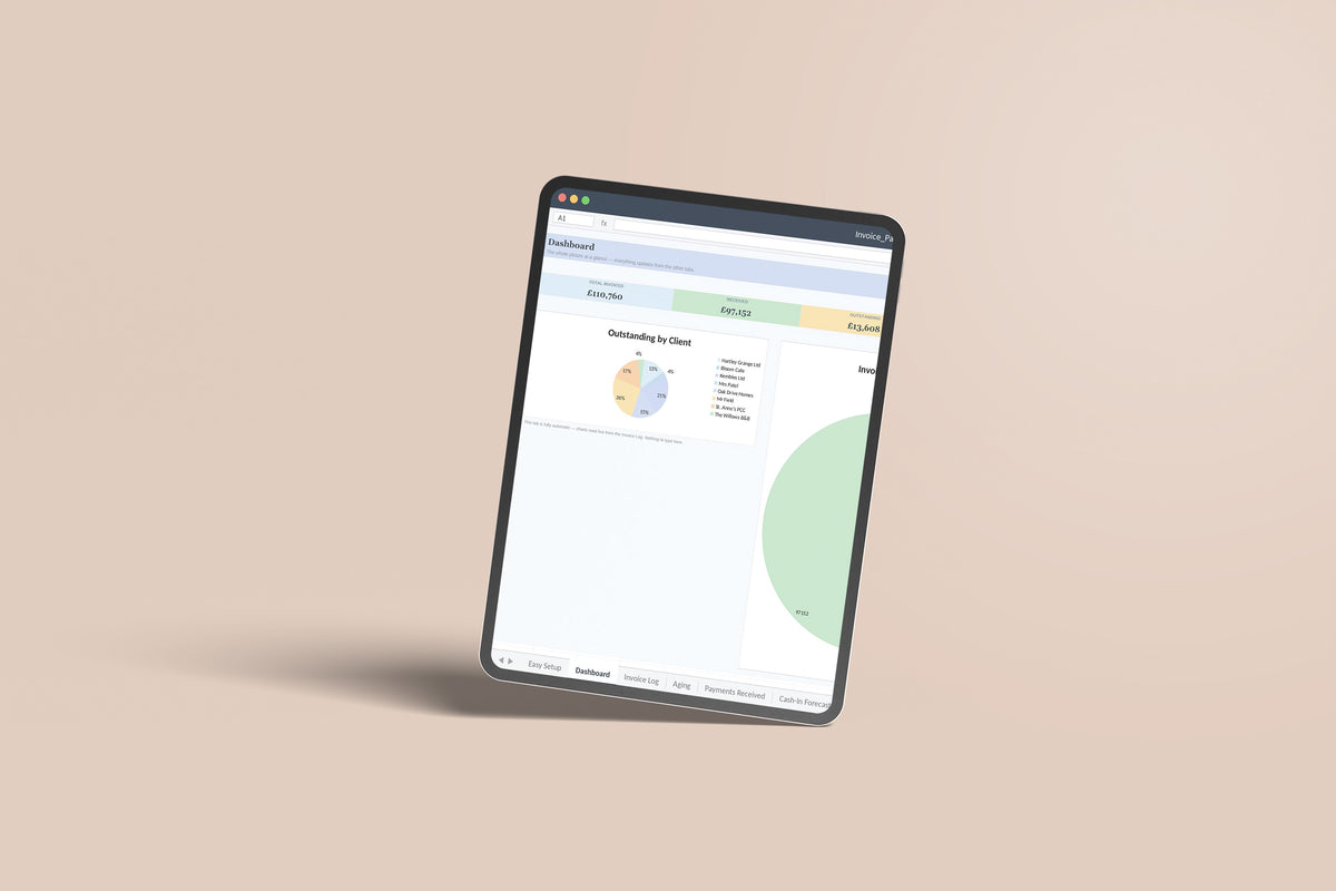Invoice and Payment Tracker Excel template on an iPad Pro