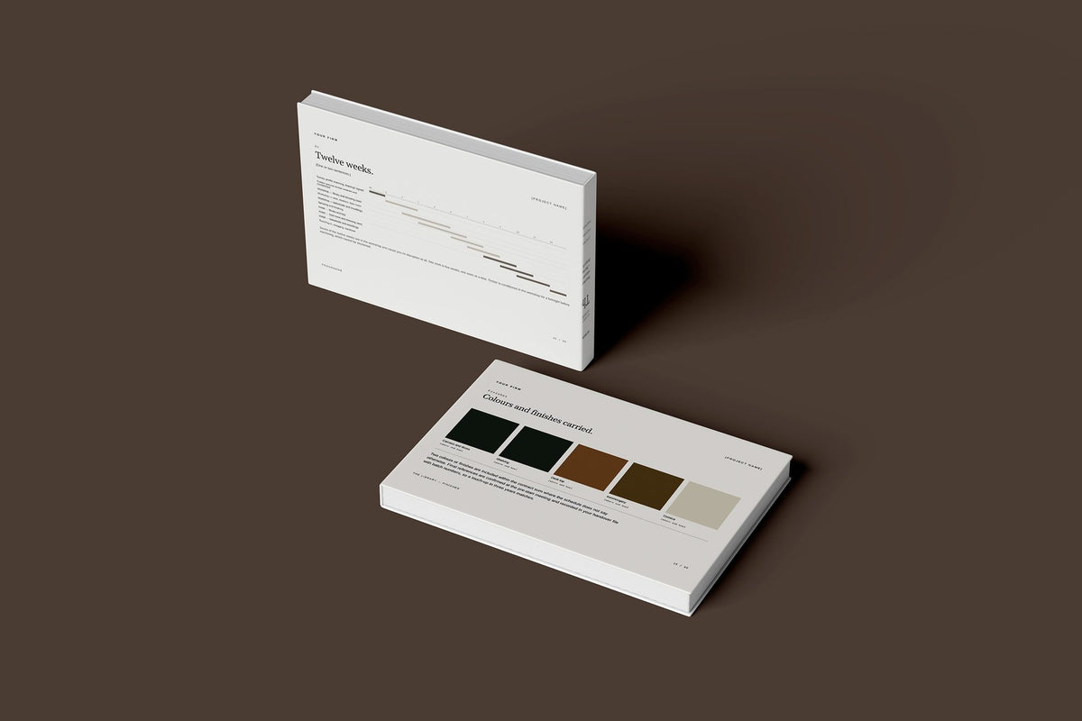 Joiner Client Package, Ivory colourway, floating books mockup