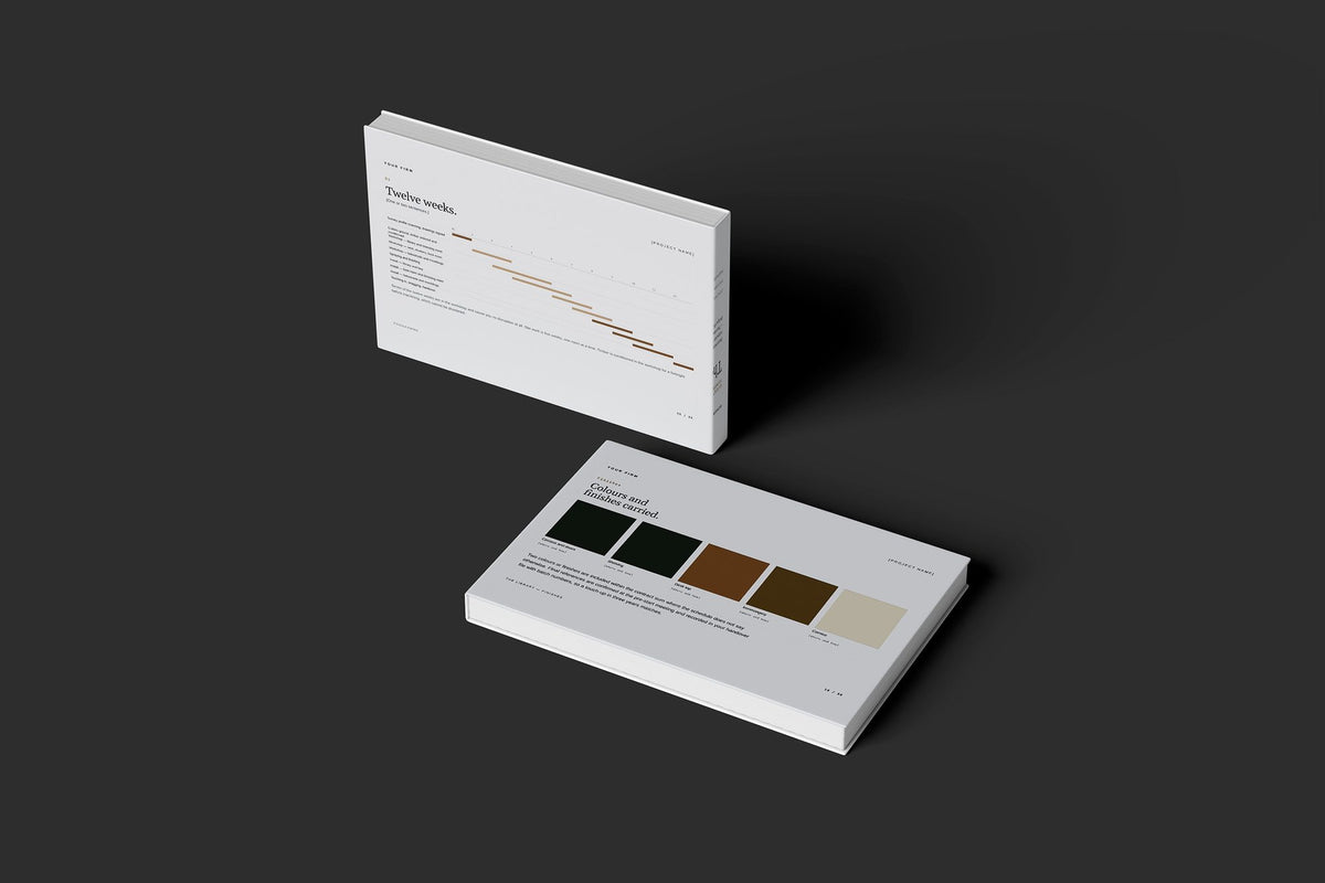 Joiner Client Package, Slate colourway, floating books mockup