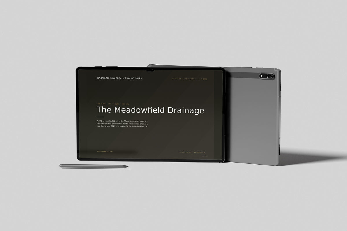 Groundworks & Drainage Contractor Project Pack in PowerPoint, shown on a tablet