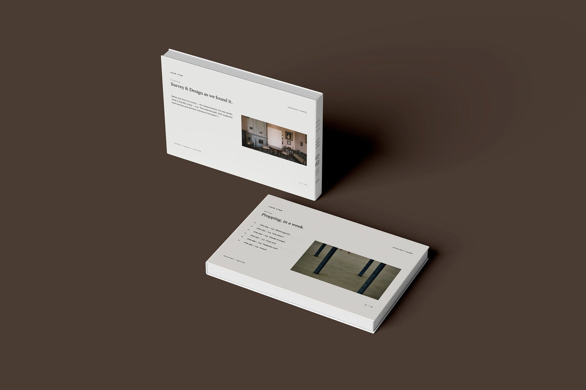 Knock Through and Open Plan Client Package, Ivory colourway, floating books mockup
